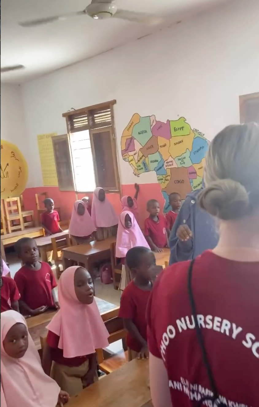 Volunteer teaching at a nursery school in Zanzibar